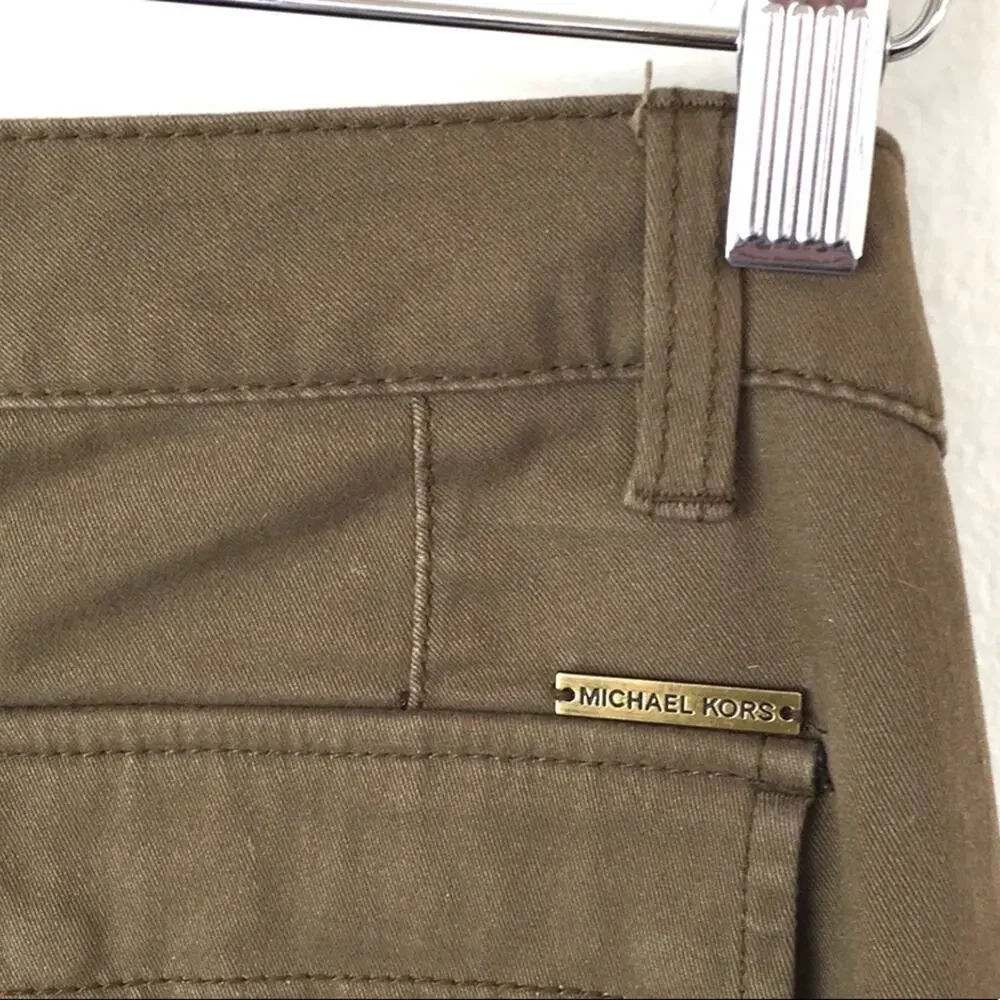 Michael Kors jeggings size 6 EUC army green zipper ankle length Fake back pocket